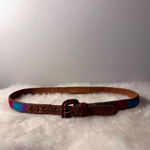 Brown Woven Leather Belt with Colorful Accents - Picture 2 of 6
